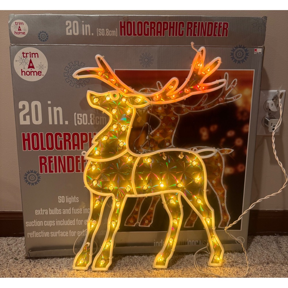 NIB Vintage 20in Holographic Reindeer 50 Lights Christmas Outdoor/Indoor
